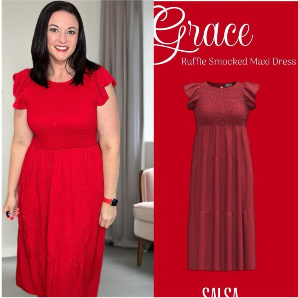 LuLaRoe Grace Ruffle Sleeve Smocked Maxi Dress 1896